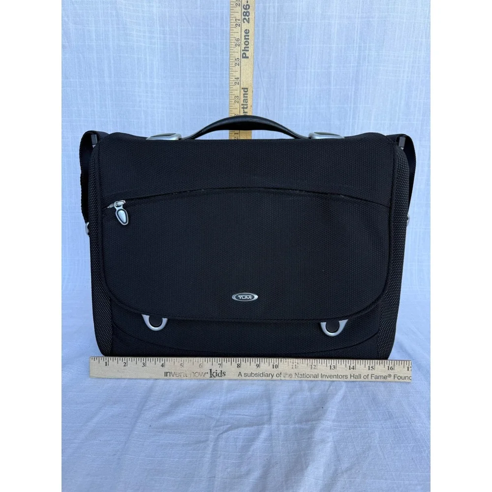 TUMI Messenger Bag T3 Series Flap Briefcase Black Ballistic Nylon 15
